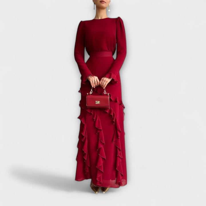 Fallon - Robe longue et ajustée avec volants tridimensionnels