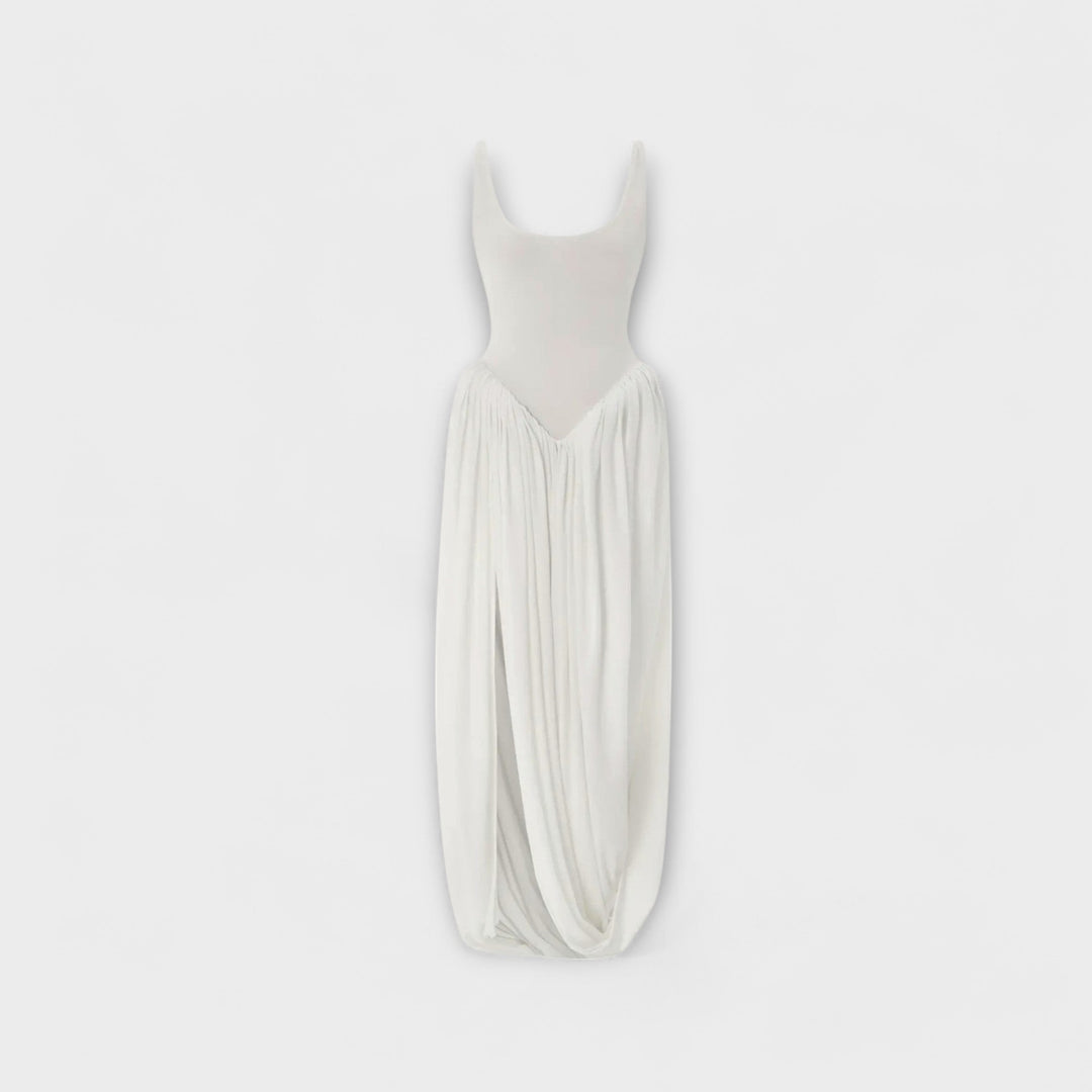 Maxi robe avec jupe drapée et fente latérale
