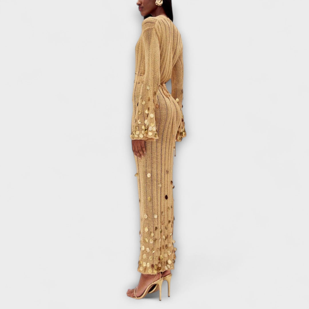 Kathleen - Robe longue en tricot doré de Dolly