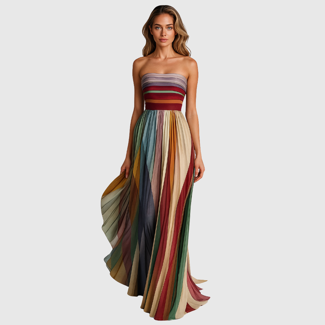 Melissa - Robe maxi multicolore à rayures plissées