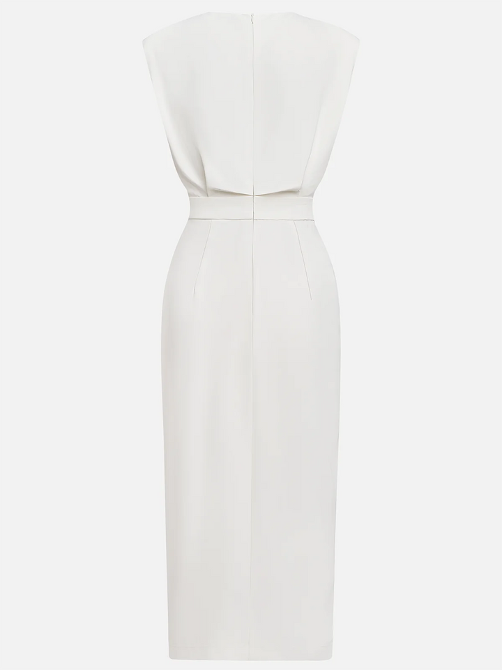 Malene™ | Robe midi unie avec fente à boutons et décolleté arrondi