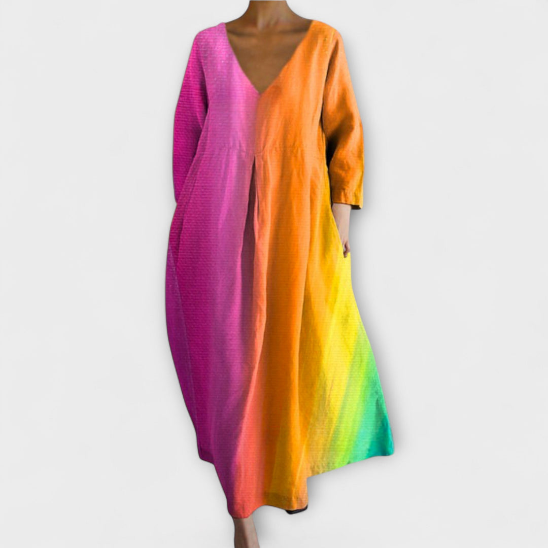 Fiona - Robe Longue et Colorée avec Décolleté en V