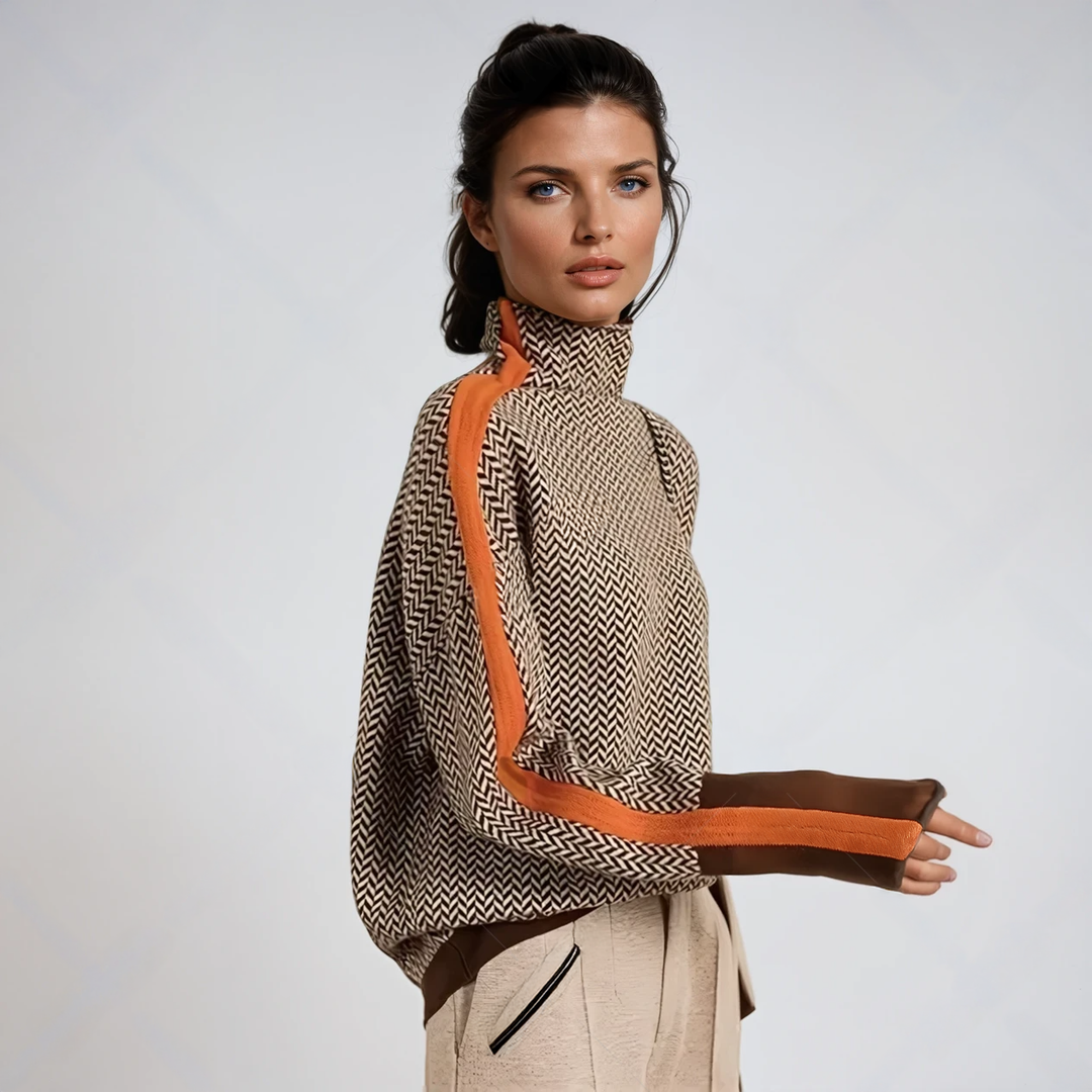 Malou™ | Pull à col montant avec des rayures contrastées éclatantes