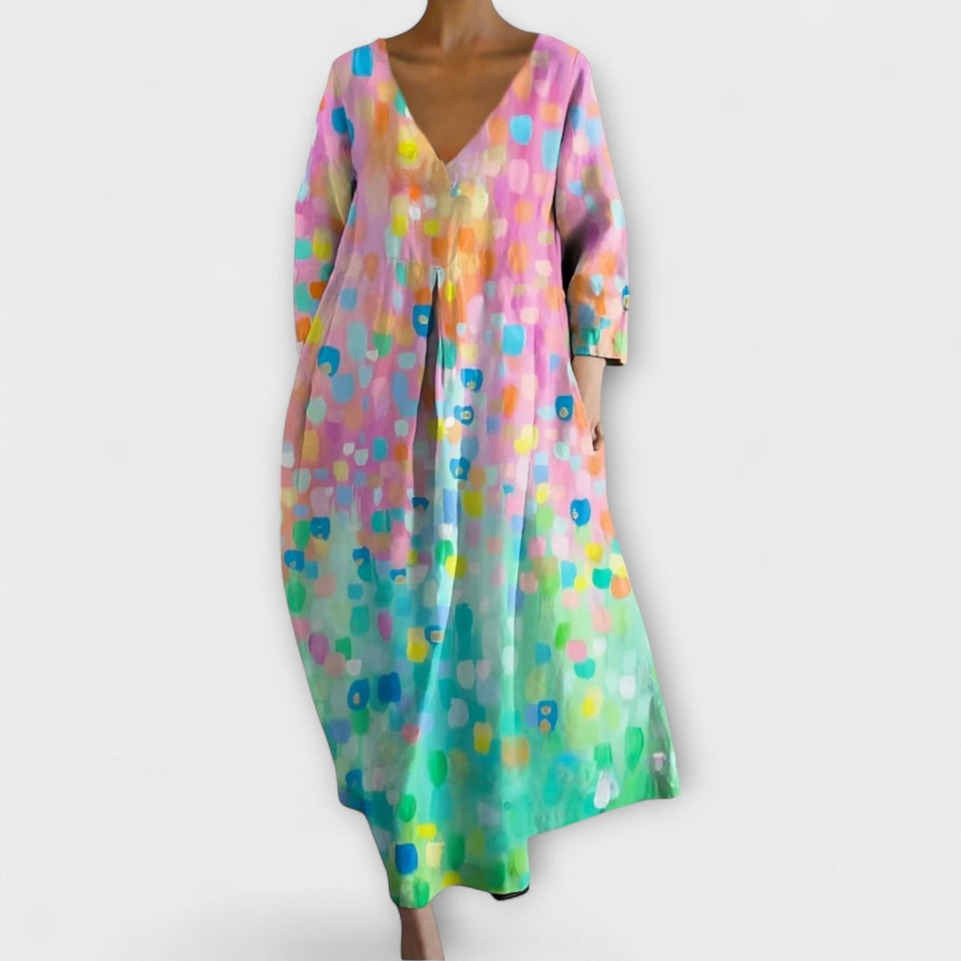 Fiona - Robe Longue et Colorée avec Décolleté en V
