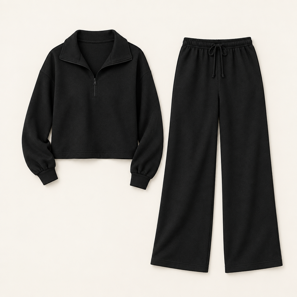 Inès Black two-piece set flat lay