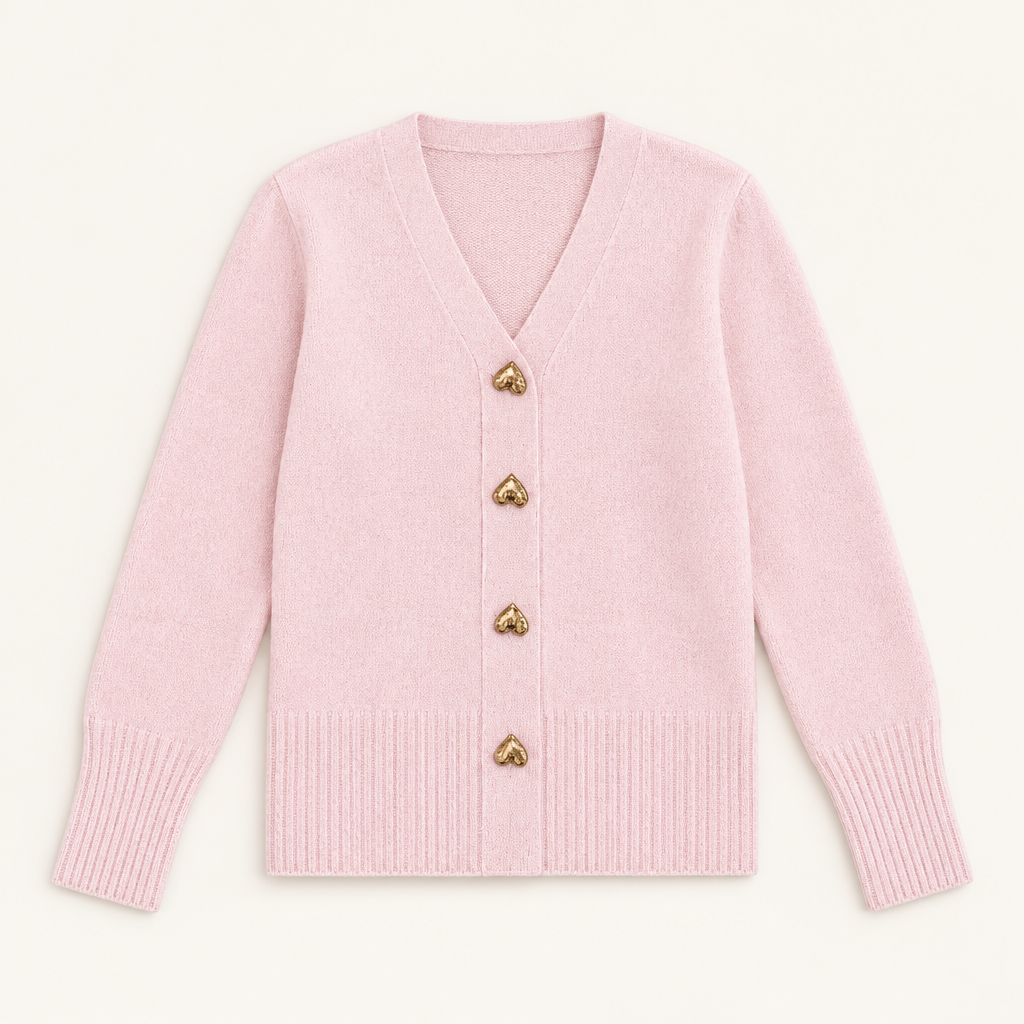 Ciara Pink heart-button cardigan flat lay