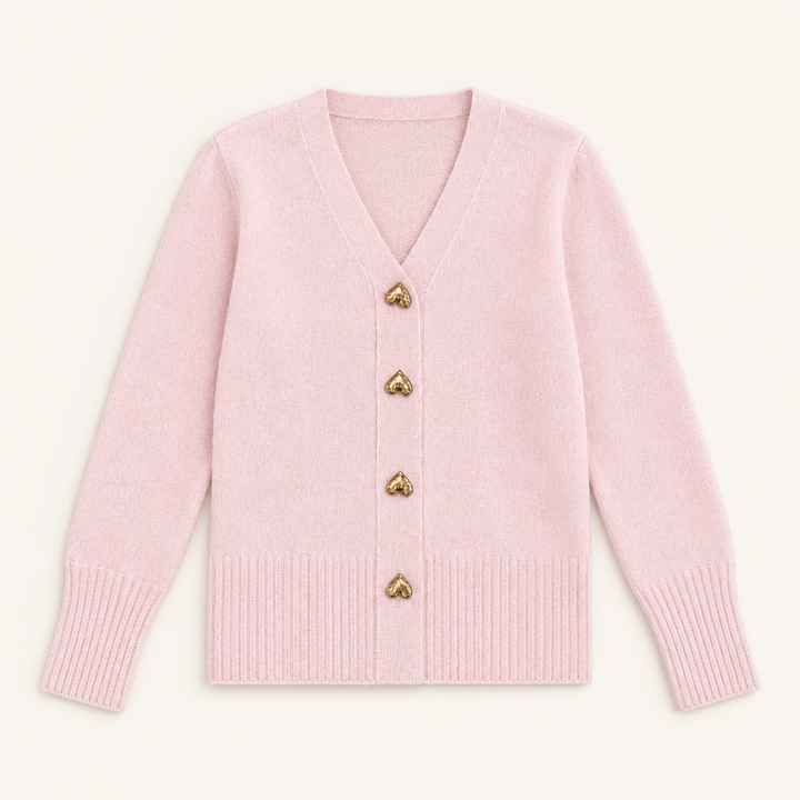 Ciara Pink heart-button cardigan flat lay