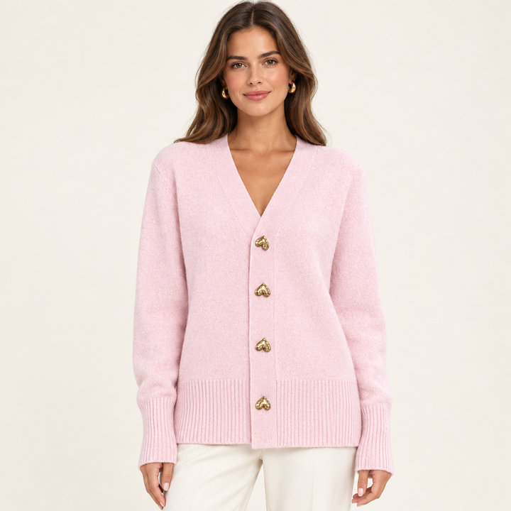 Ciara Pink heart-button cardigan on model